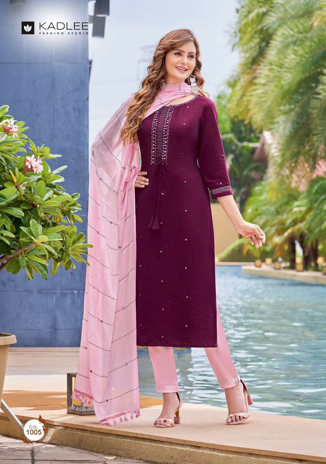 KADLEE-VINTAGE-KURTI WITH PENT AND DUPATTA 1005